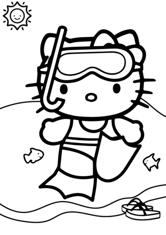 Hello Kitty Goes Swimming Coloring Page